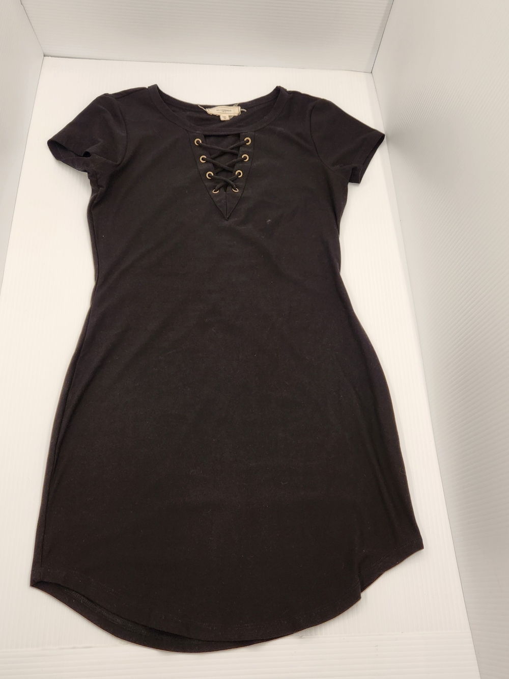 Black Lace-Up Short Sleeve Mini Dress, Unknown Brand